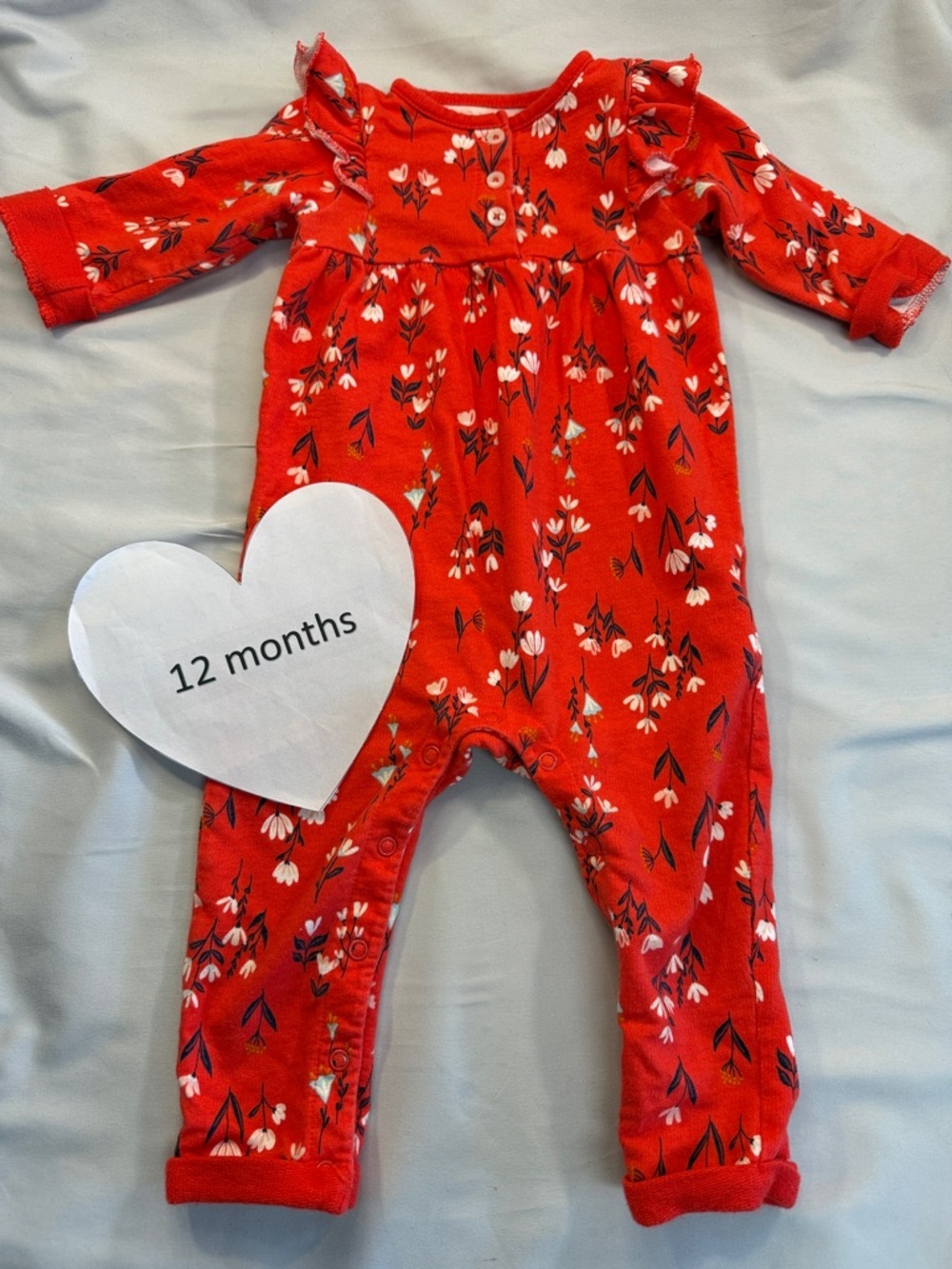 Carter's Red Floral Ruffle Footed One-Piece romper